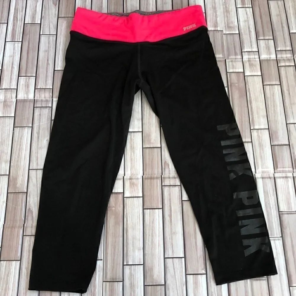 Victoria’s Secret PINK Cropped Black Pink Yoga Running Tights Leggings Women’s S